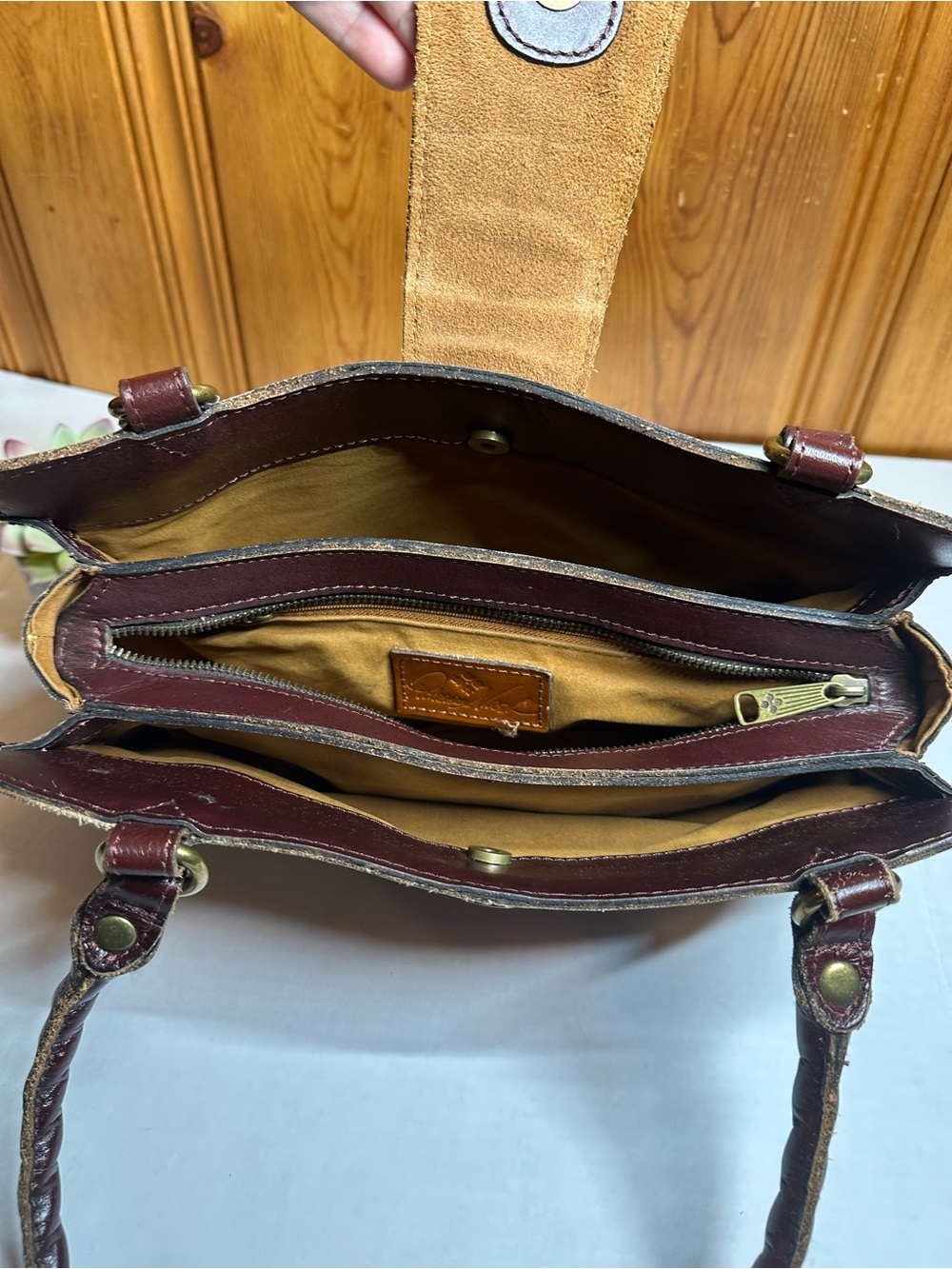 Patricia Nash Brown Hand-Painted Floral Shoulder Bag with Red Accents - Picture 6 of 16